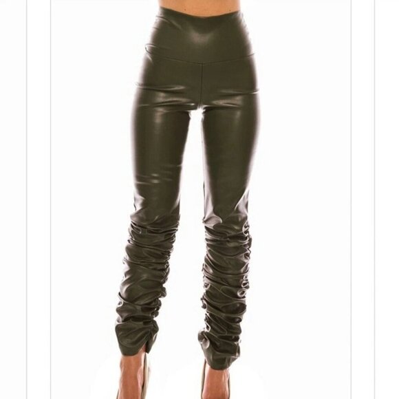 Boutique Faux Leather High Waist stretch Pants Legging with ruched leg - Picture 10 of 14